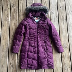 Columbia Women's XS Purple Long Down Puffer Coat Omni Heat Detachable Hood